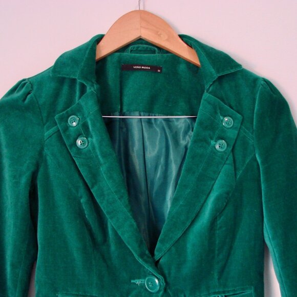 Velvet Green Jacket Blazer Vero Moda Single Breast Whimsigoth Size 34 XS Small - Picture 1 of 16